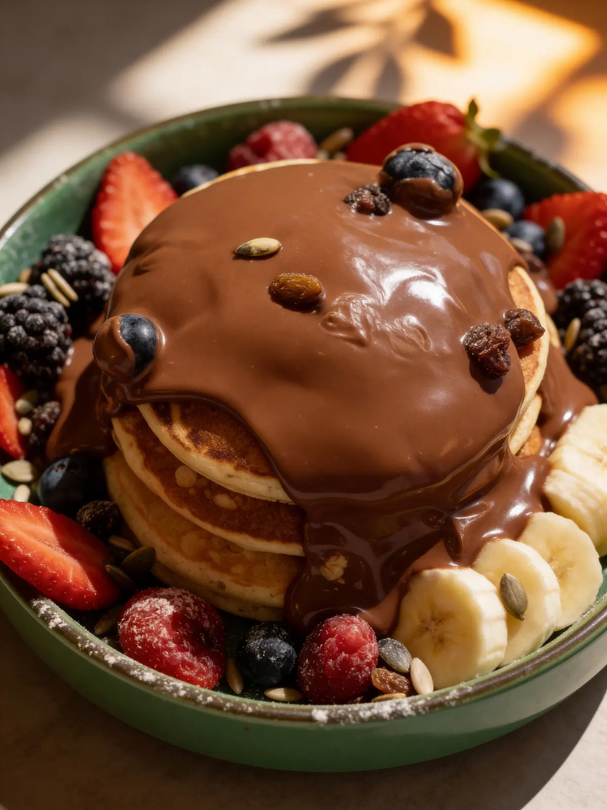 Imperio Brunch - postres exquisitos - Pancake con chocolate y fruta fresca - comida deliciosa y Bruch en Barcelona